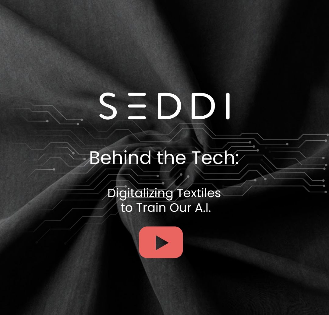 Black fabric behind white text "Behind the tech" with red youtube play button