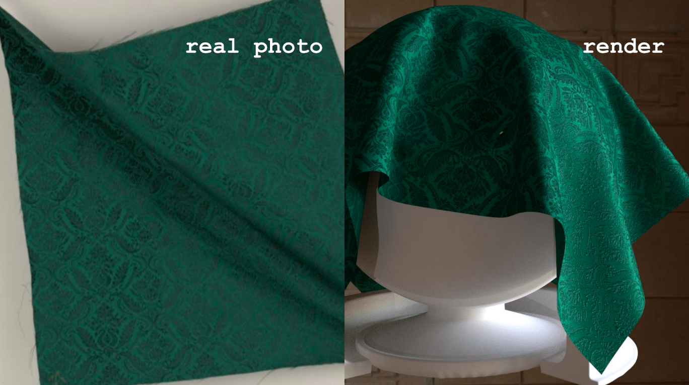 rendered 3d image, green fabric draping over circle object